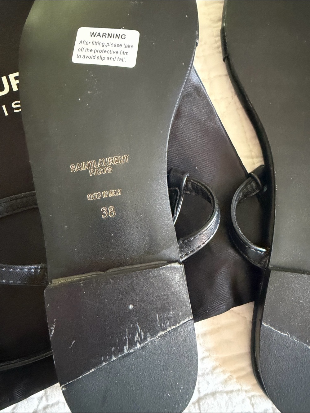 Saint Laurent Black Leather YSL Logo Thong Sandals - Picture 4 of 7